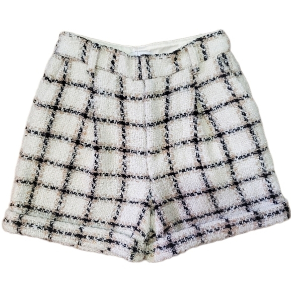 Anine Bing The Becky Tweed Cream Check Tailored High Waist Wool-Blend Shorts NWT - Picture 6 of 15